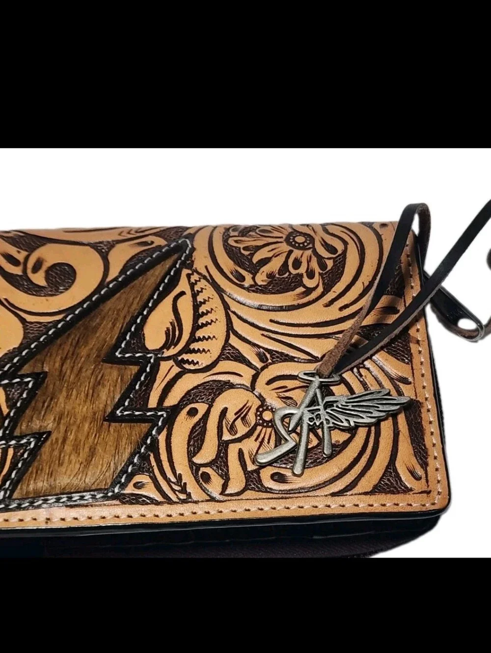 NWT Angel Ranch Morgan Wallet Purse Calf Hair Lightning Bolt Western W Bag Charm
